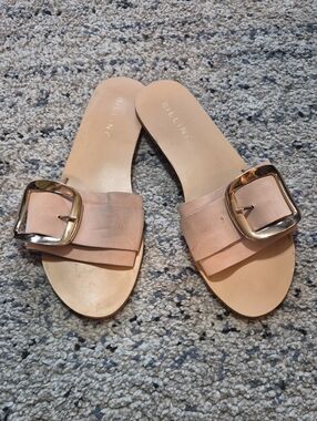 Billini Blush Slide Mules with Gold Buckle